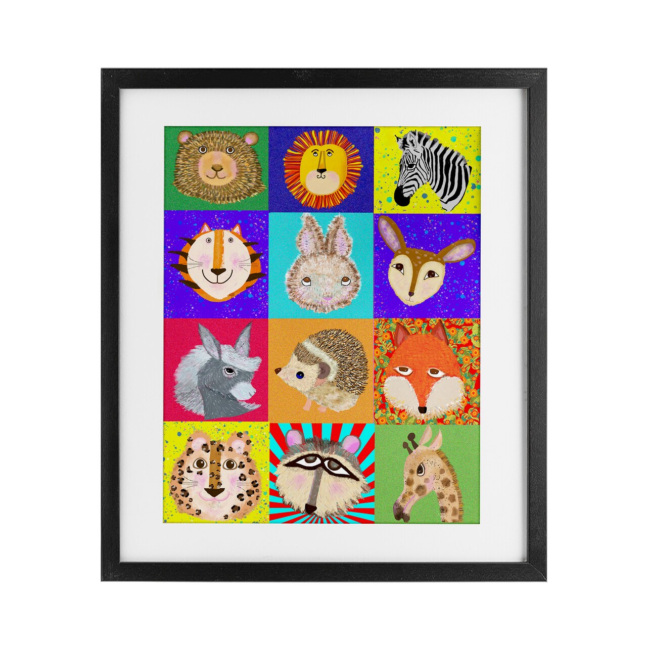 Stupell Industries Furry Faces Animals Framed Print Under Glass, design by Lynnda Rakos